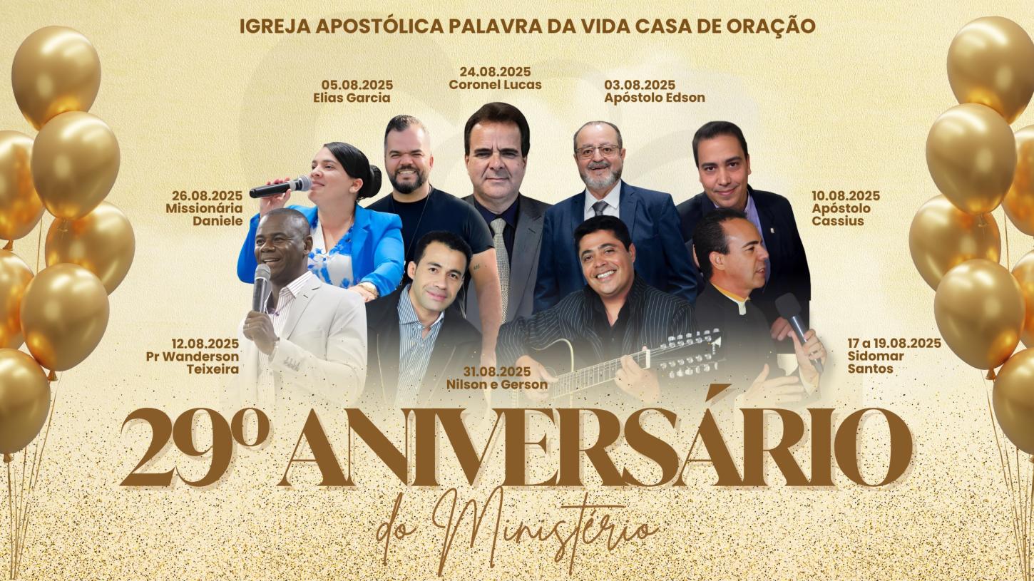 Igreja Apostólica Palavra da Vida celebra 29 anos com programação especial